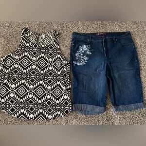 Gloria Vanderbilt 16 Jeans Shorts Blue Stretch Xhilaration XL Blouse Outfit Lot